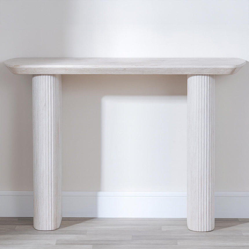 Bern Fluted White Washed Oak Effect Pedestal Console Table-4
