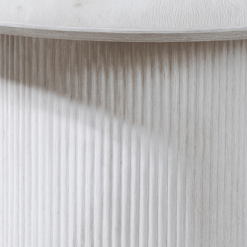 Bern Fluted White Washed Oak Effect Round Coffee Table with Drum Base-4