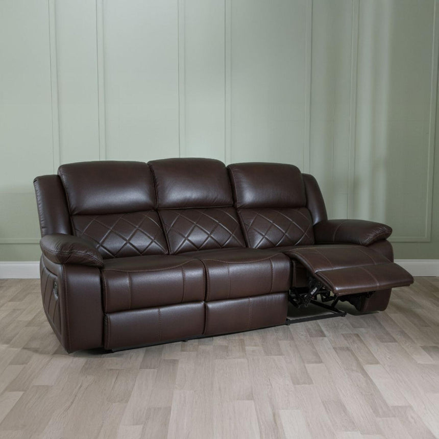 Bentley Brown Leather 3 Seater Recliner Sofa-5