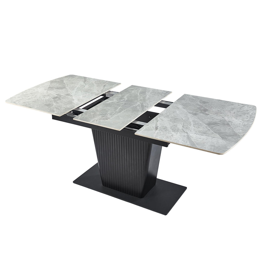 Dutton 4-6 Seater Grey Ceramic Extending Dining Table with Black Pedestal Base - 130cm-170cm-3