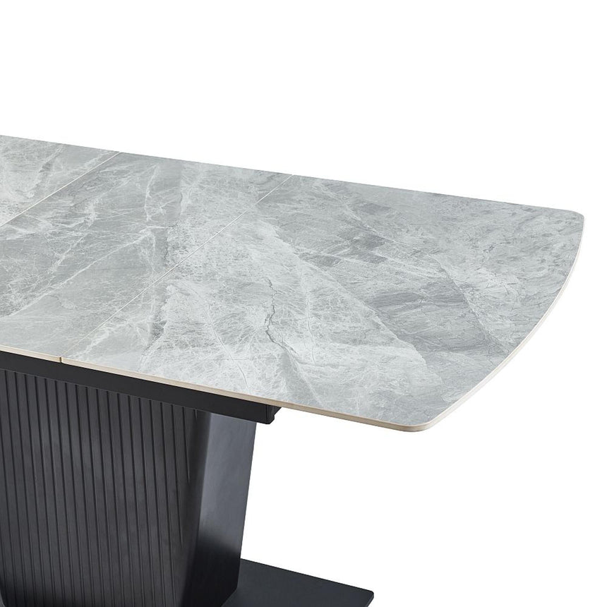 Dutton 4-6 Seater Grey Ceramic Extending Dining Table with Black Pedestal Base - 130cm-170cm-5