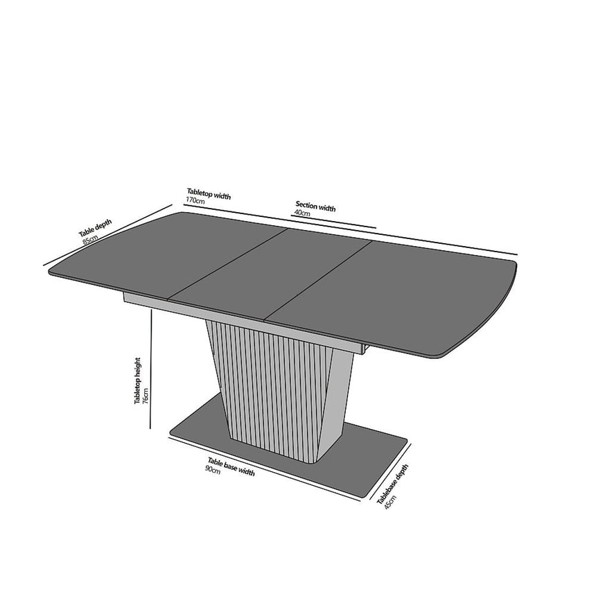 Dutton 4-6 Seater Grey Ceramic Extending Dining Table with Black Pedestal Base - 130cm-170cm-9