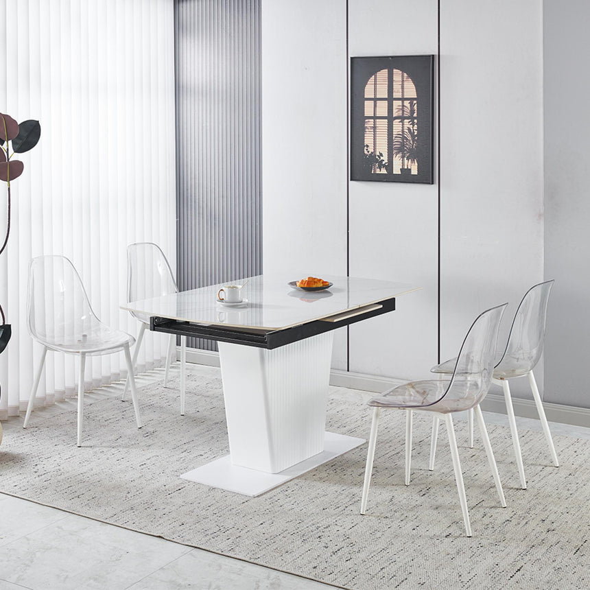 Dutton 4-6 Seater White Ceramic Extending Dining Table with Pedestal Base - 130cm-170cm-7