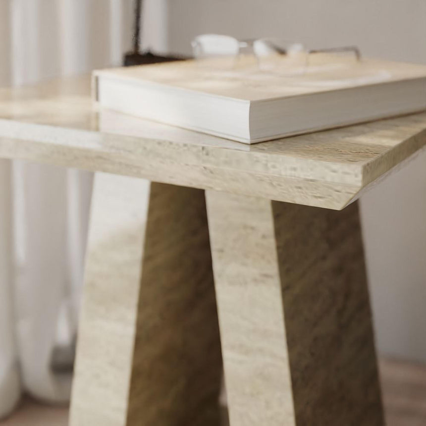 Milan Travertine Beige Engineered Marble Square Side Table-4