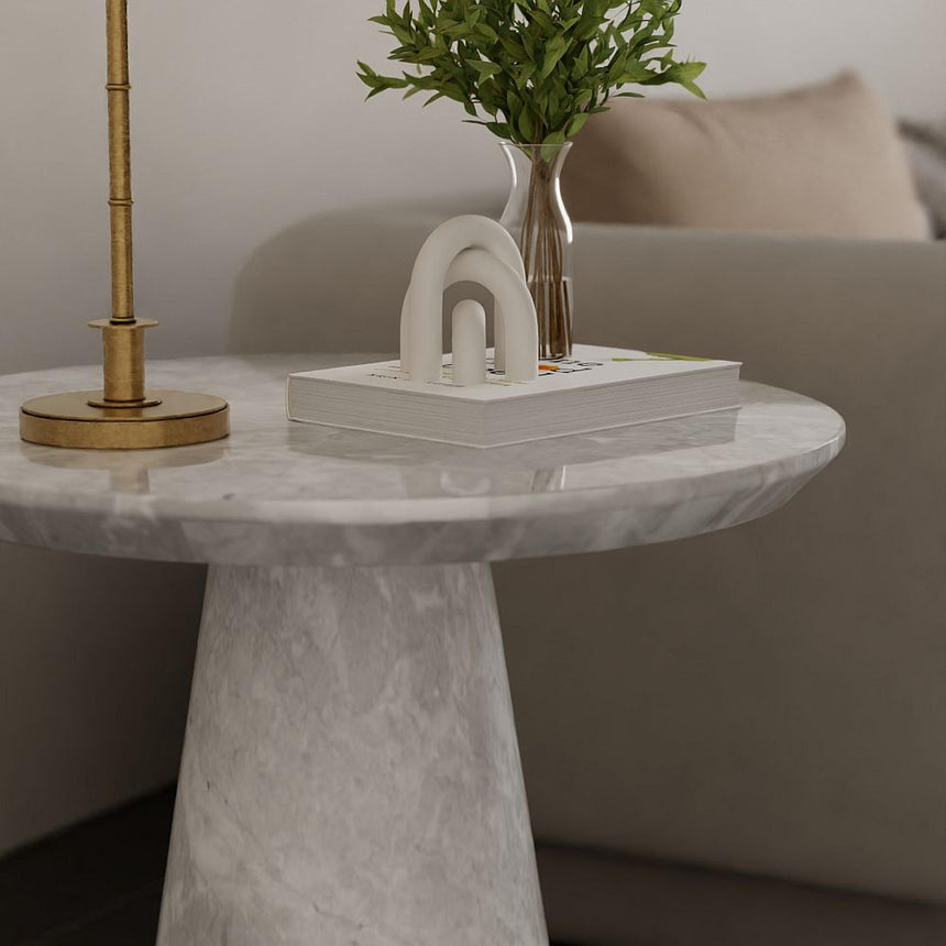 Carrera Armani Grey Engineered Marble Round Side Table-2