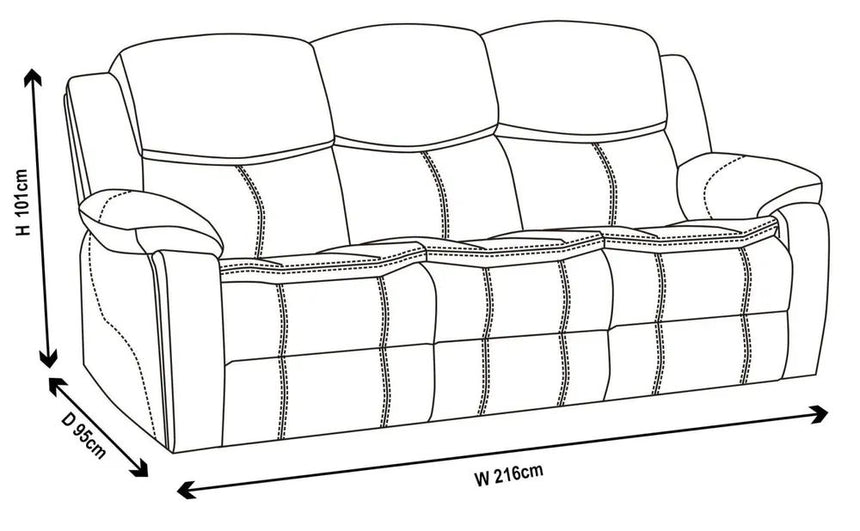 Stamford Black Leather 3 Seater Recliner Sofa