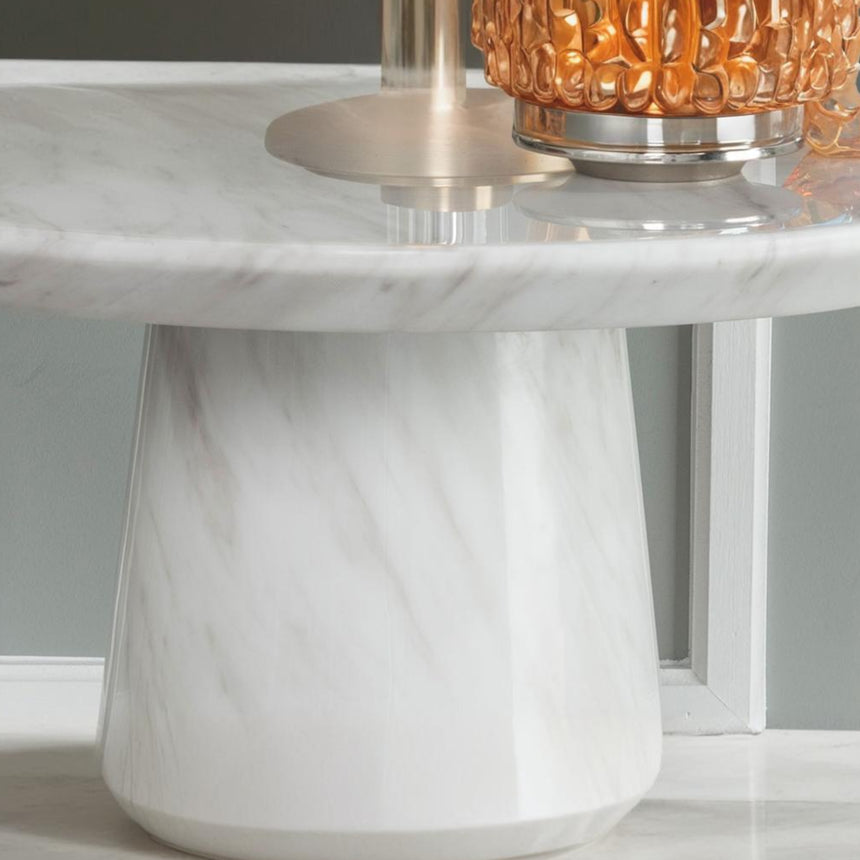 Modena White Marble Round Side Table with Pedestal Base