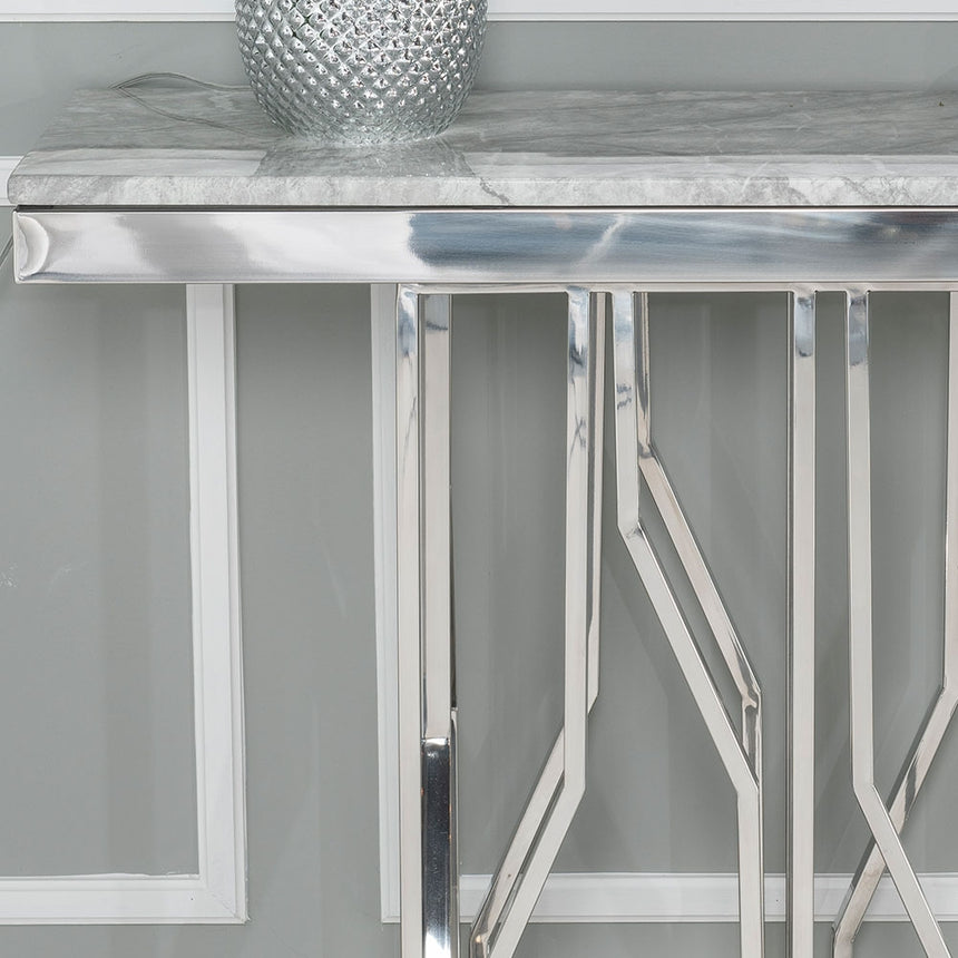 Grey Marble and Chrome Console Table-2