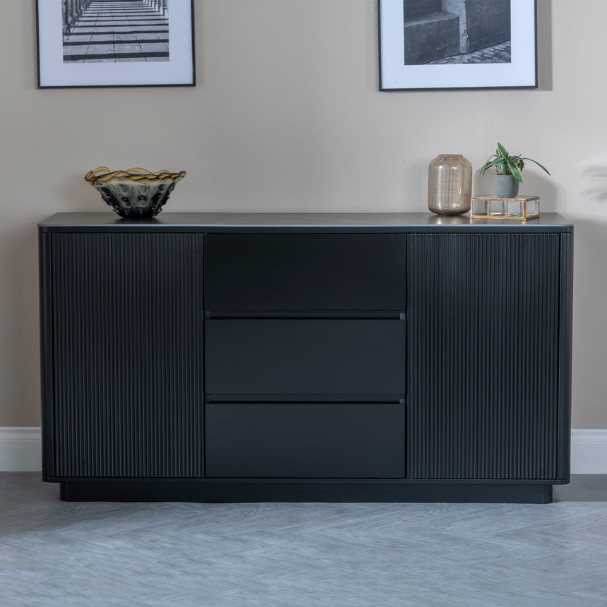 Stanmore Black Ceramic 2 Door Fluted Large Sideboard - 160cm