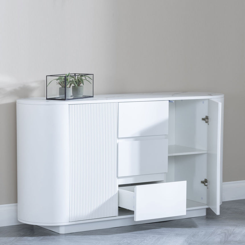 Chadwell White Marble 2 Door Curved Fluted Sideboard - 160cm