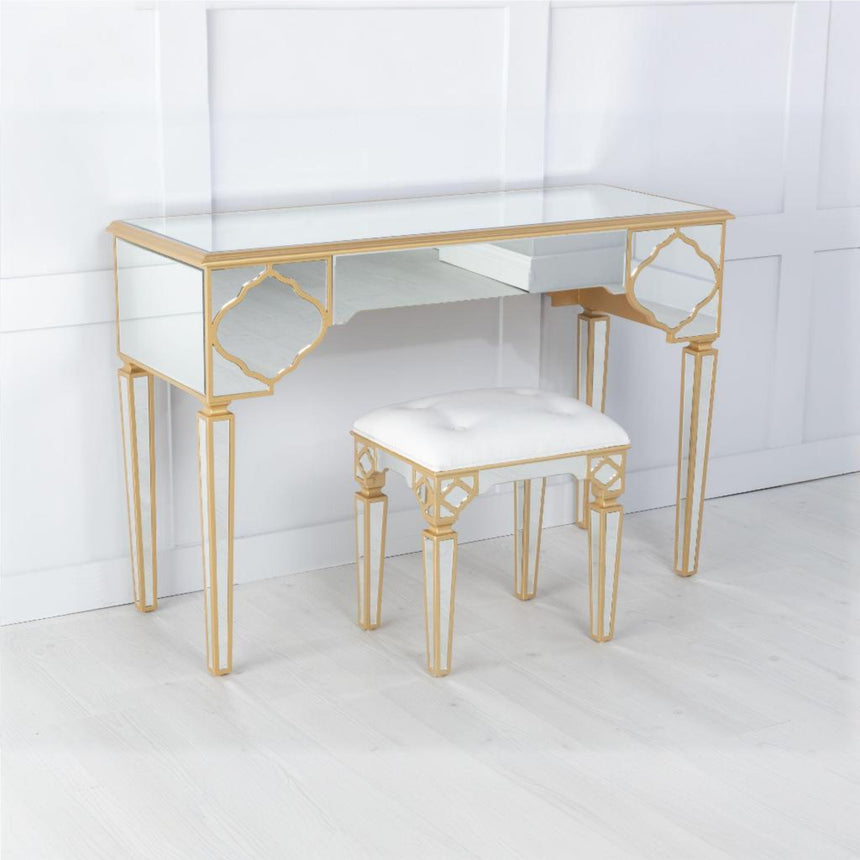 Bari Mirrored Gold Trim Dressing Table