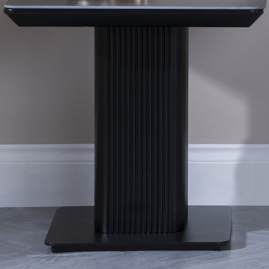 Stanmore Black Ceramic Fluted Lamp Table with Pedestal Base