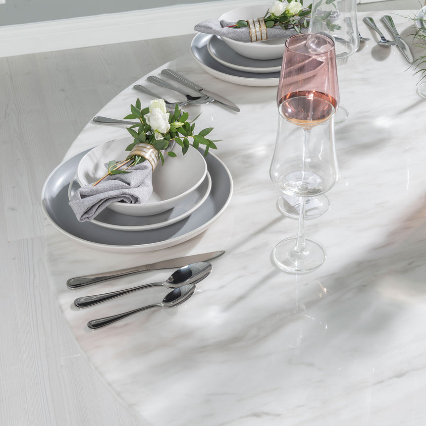 Modena 4 Seater White Marble Round Dining Table with Pedestal Base - 130cm