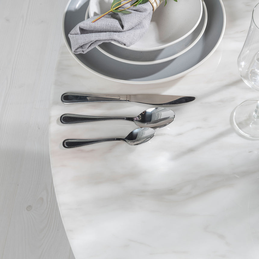 Modena 4 Seater White Marble Round Dining Table with Pedestal Base - 130cm