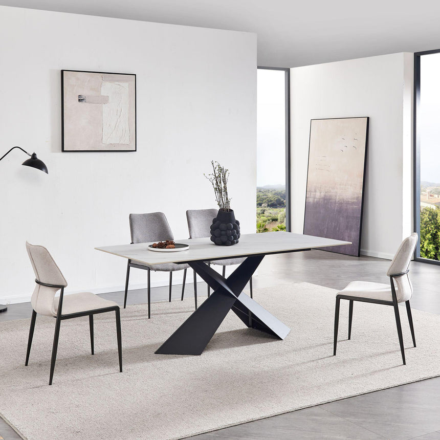 Gloria 180cm White Ceramic Dining Table with Black Cross Base