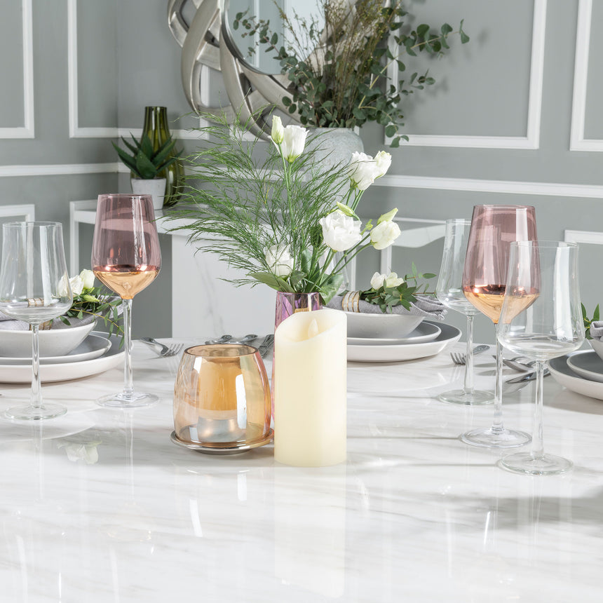 Modena 4 Seater White Marble Round Dining Table with Pedestal Base - 130cm