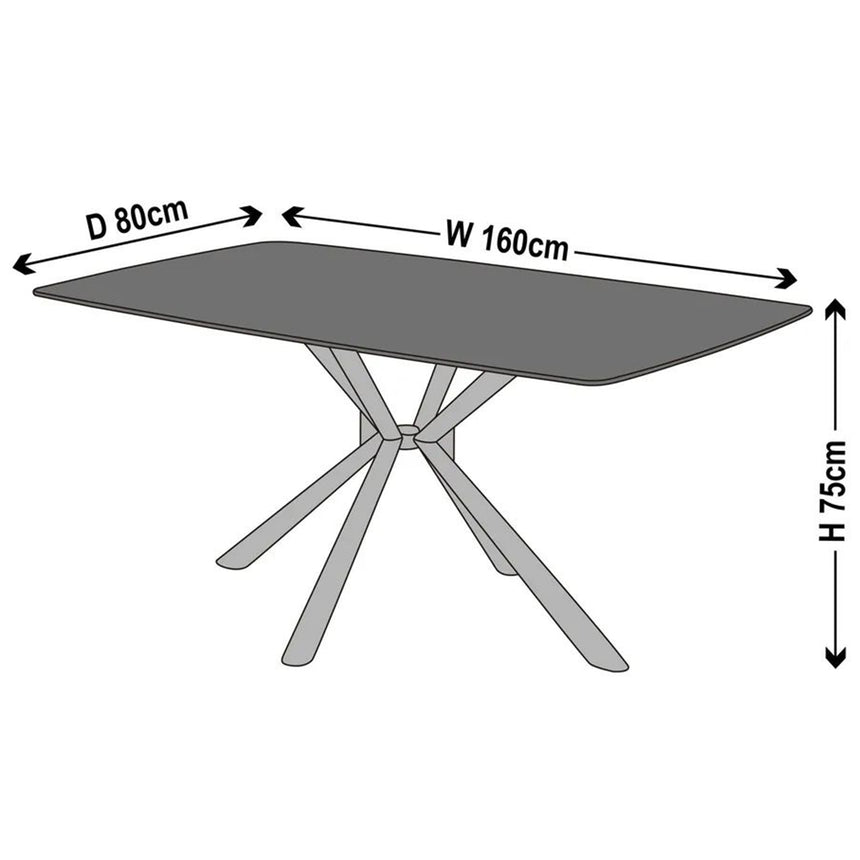 Hannah 6 Seater Grey Ceramic Dining Table with Spider Legs - 160cm