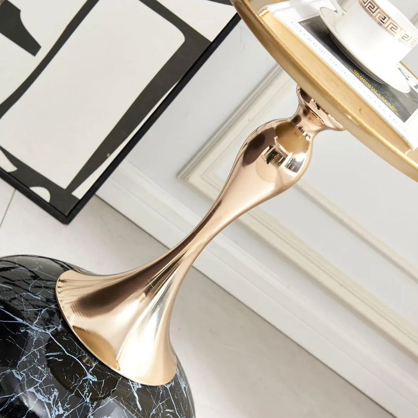 Olivia Black and Gold Round Wine Table with Black Base