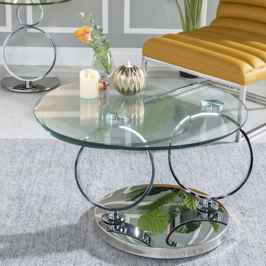 Prato Swivel Glass Top Round Coffee Table