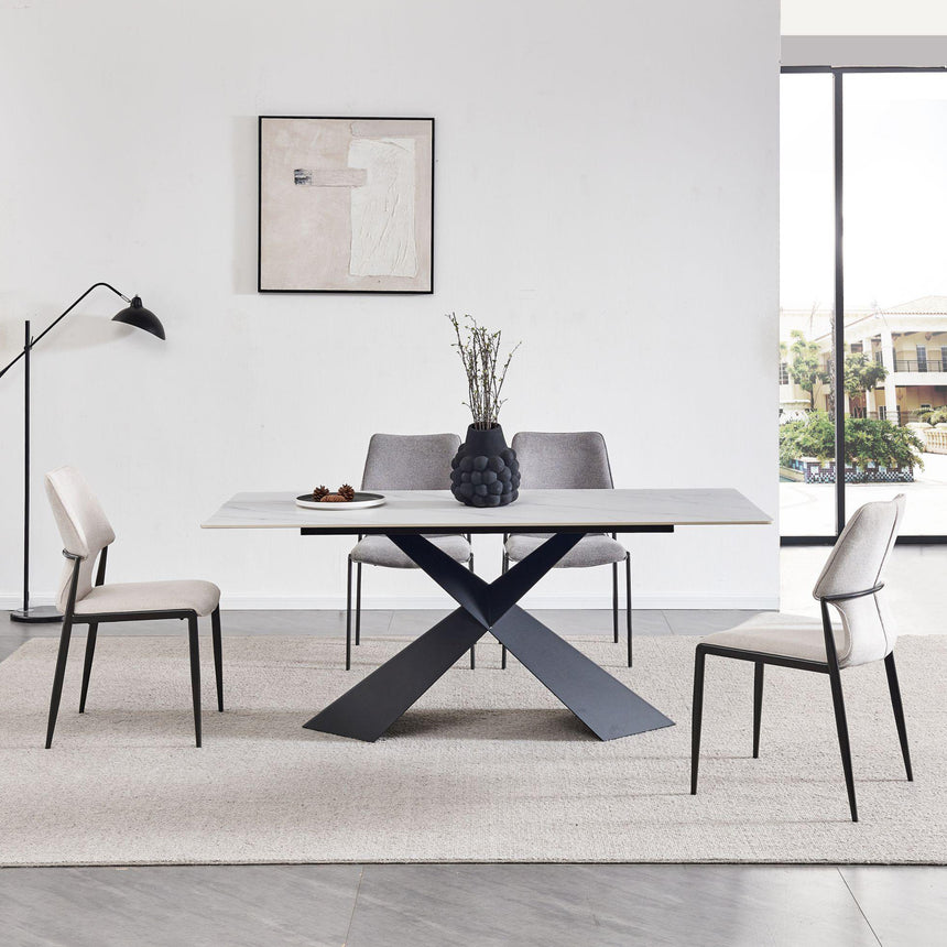 Gloria 180cm White Ceramic Dining Table with Black Cross Base
