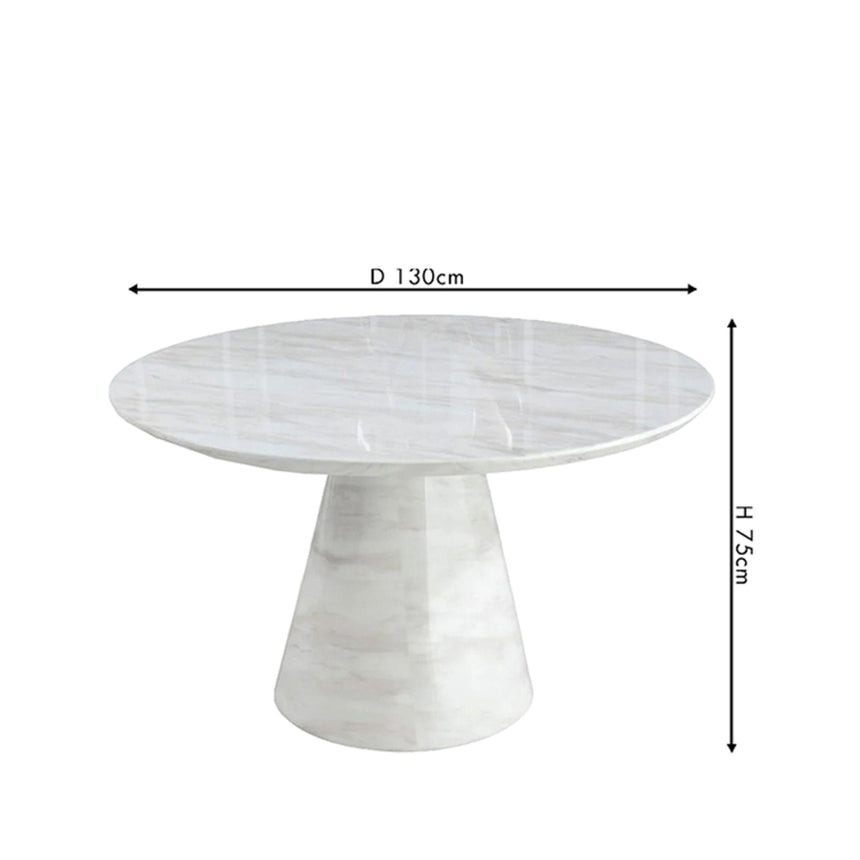 Modena 4 Seater White Marble Round Dining Table with Pedestal Base - 130cm