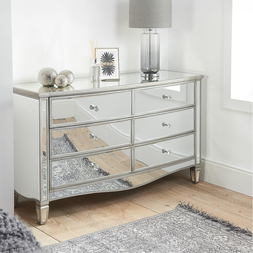 Alabama Mirrored Glass 6 Drawer Wide Chest