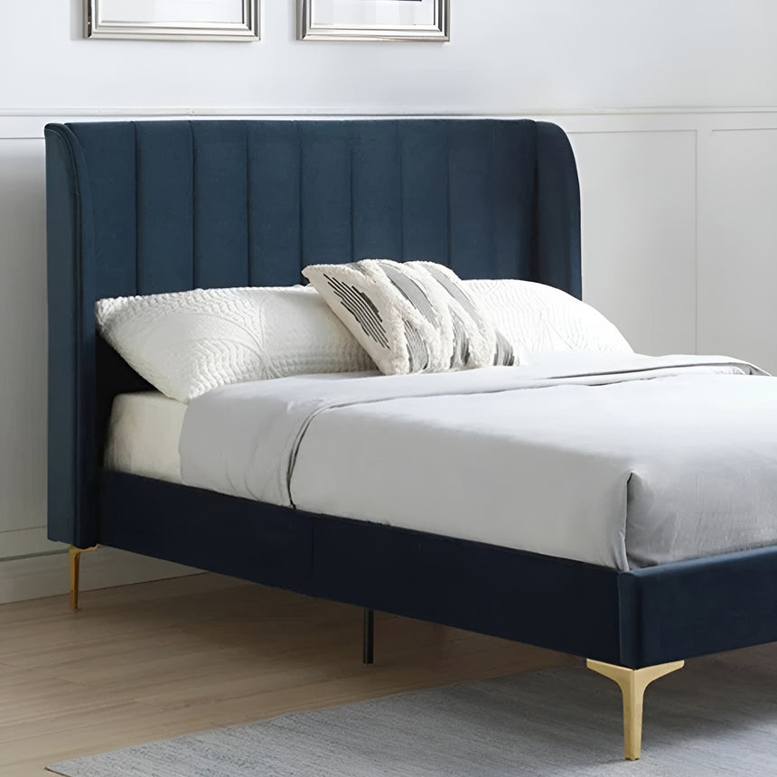 Alice Athena Ink Blue Velvet Fabric Bed