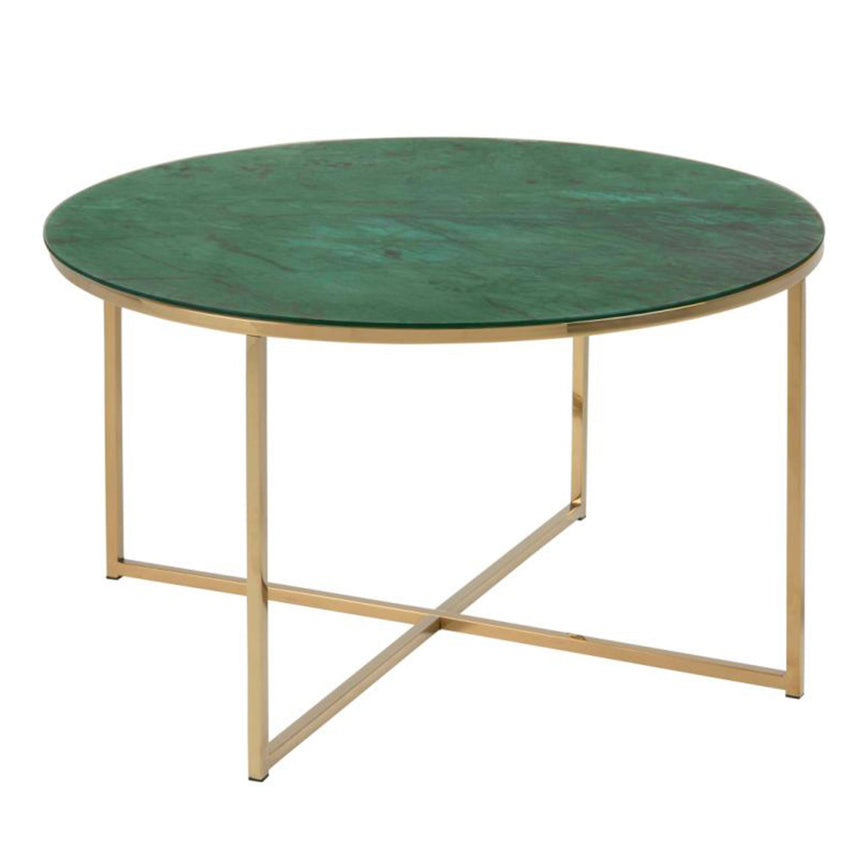 Alisma Coffee Table - Round - Green Marble and Gold Metal