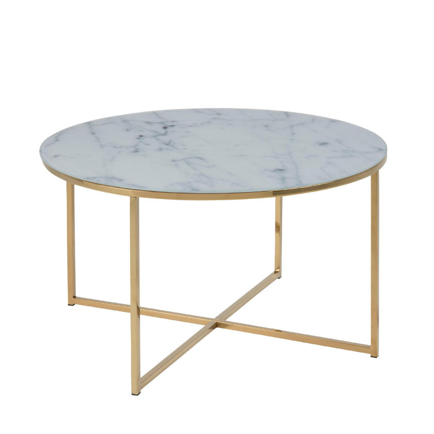 Alisma Coffee Table - Round - White Marble Effect and Gold