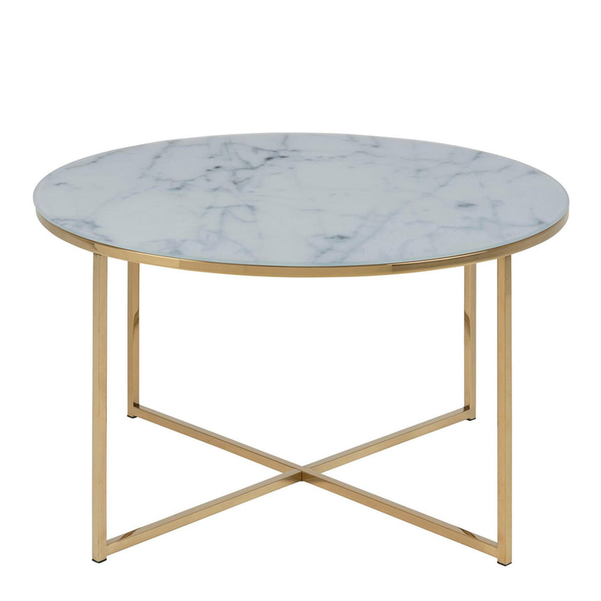 Alisma Coffee Table - Round - White Marble Effect and Gold