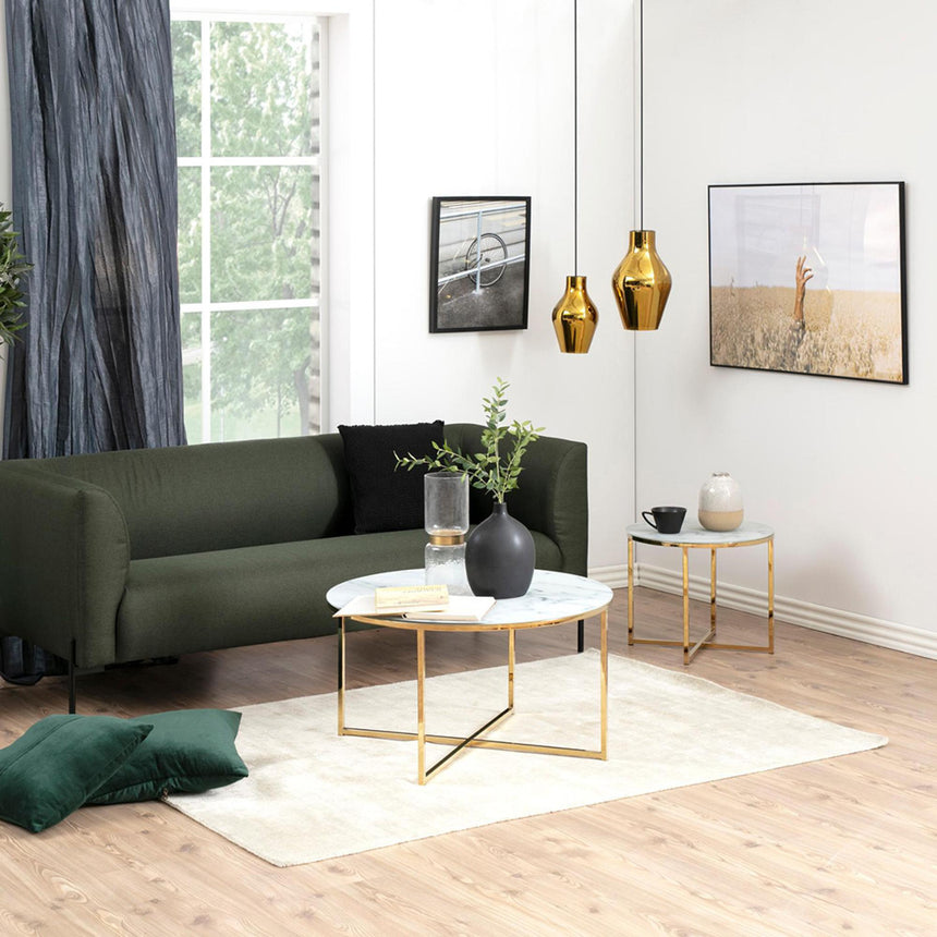 Alisma Coffee Table - Round - White Marble Effect and Gold