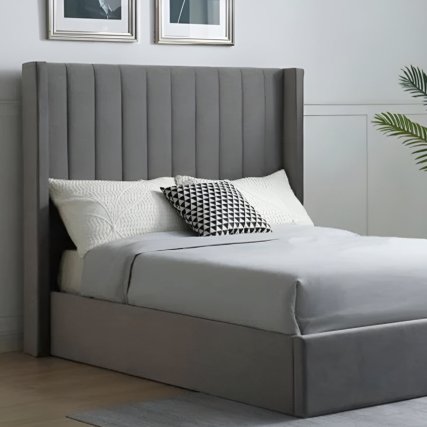 Alston Athena Grey Velvet Fabric Multi-Lift Ottoman Storage Bed