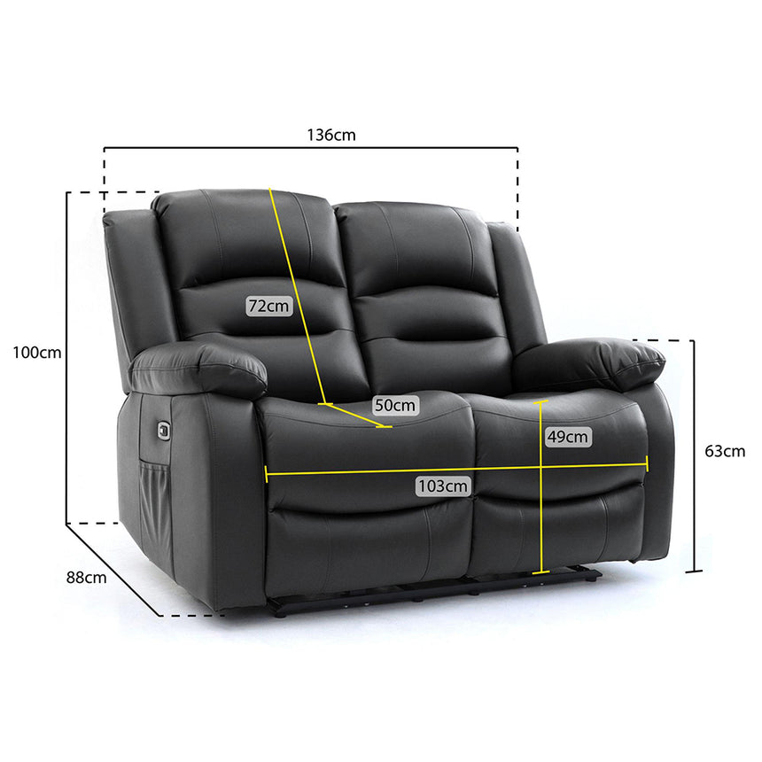 Alva Black Faux Leather Electric Recliner 2 Seater Sofa