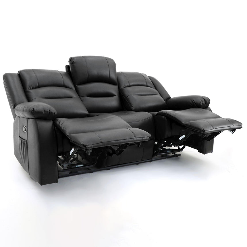 Alva Black Faux Leather Electric Recliner 3 Seater Sofa