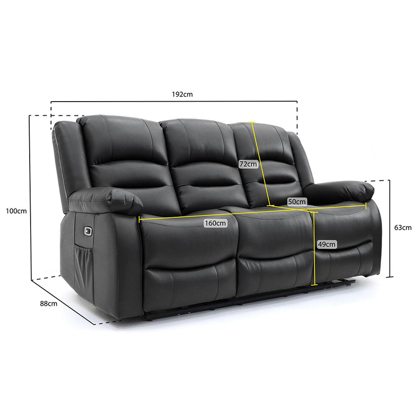 Alva Black Faux Leather Electric Recliner 3 Seater Sofa