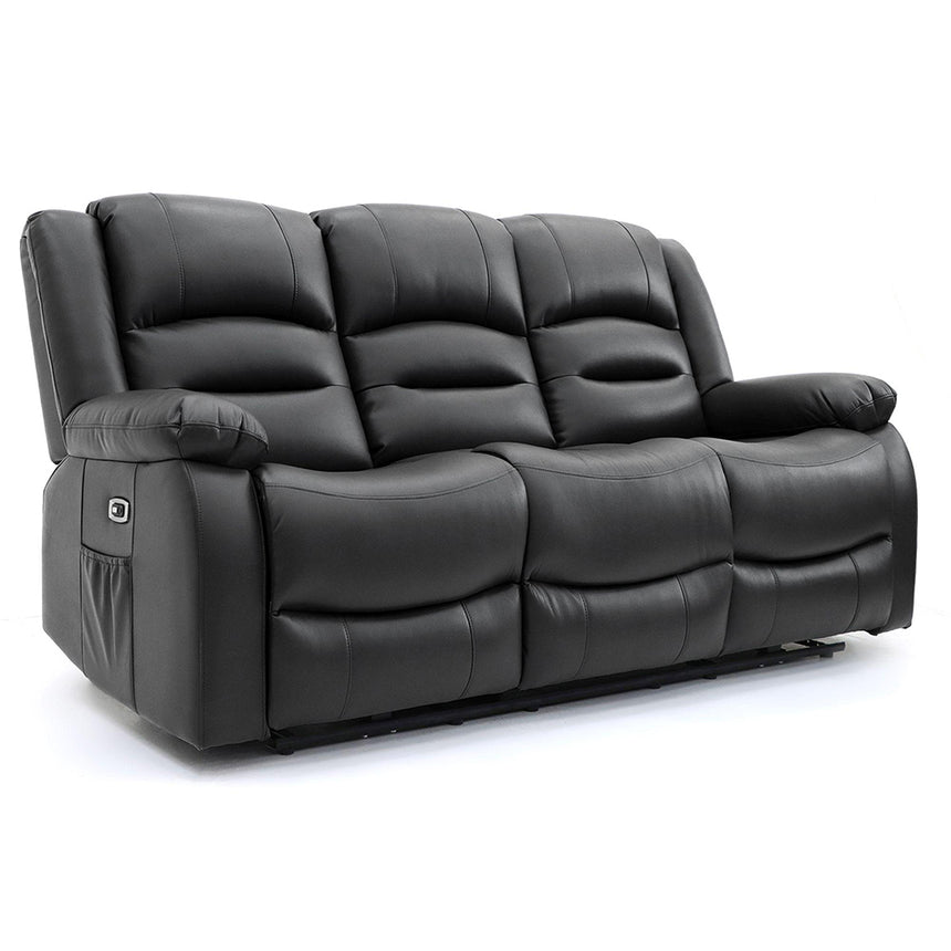 Alva Black Faux Leather Electric Recliner 3 Seater Sofa