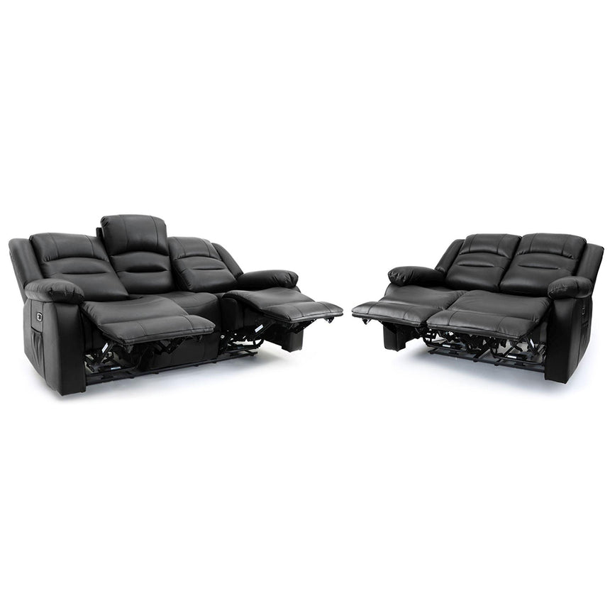 Alva Black Faux Leather Electric Recliner 3+2 Seater Sofa