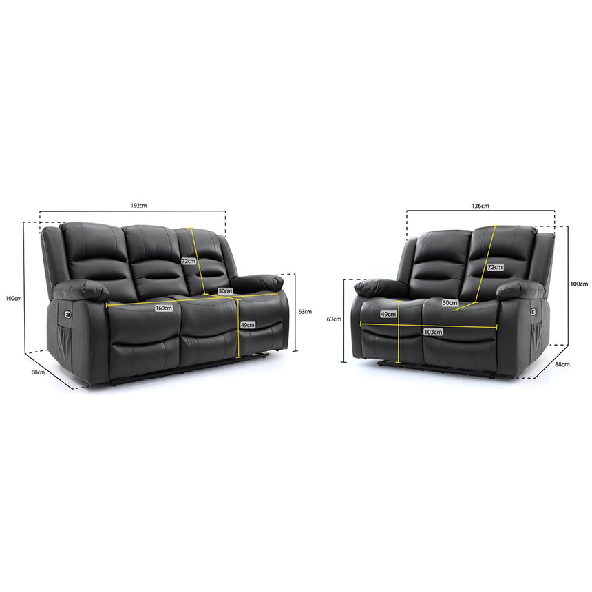 Alva Black Faux Leather Electric Recliner 3+2 Seater Sofa