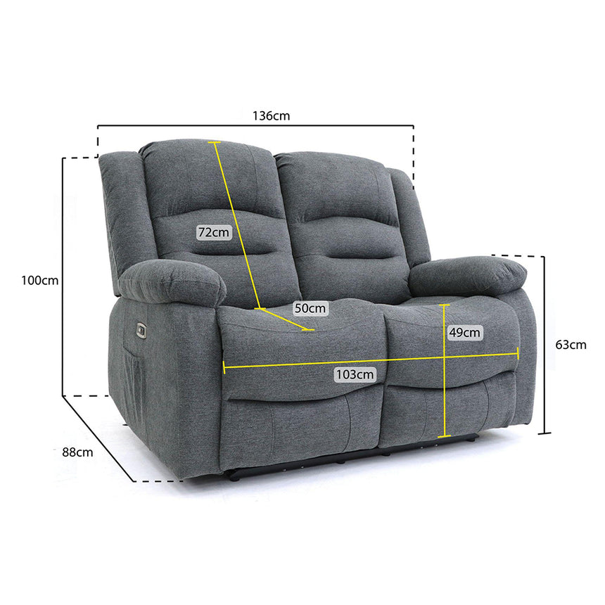 Alva Graphite Fabric Electric Recliner 2 Seater Sofa