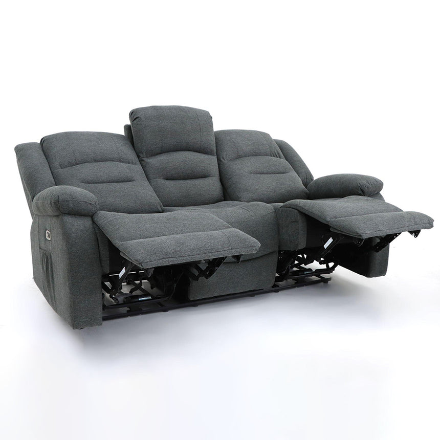 Alva Graphite Fabric Electric Recliner 3 Seater Sofa