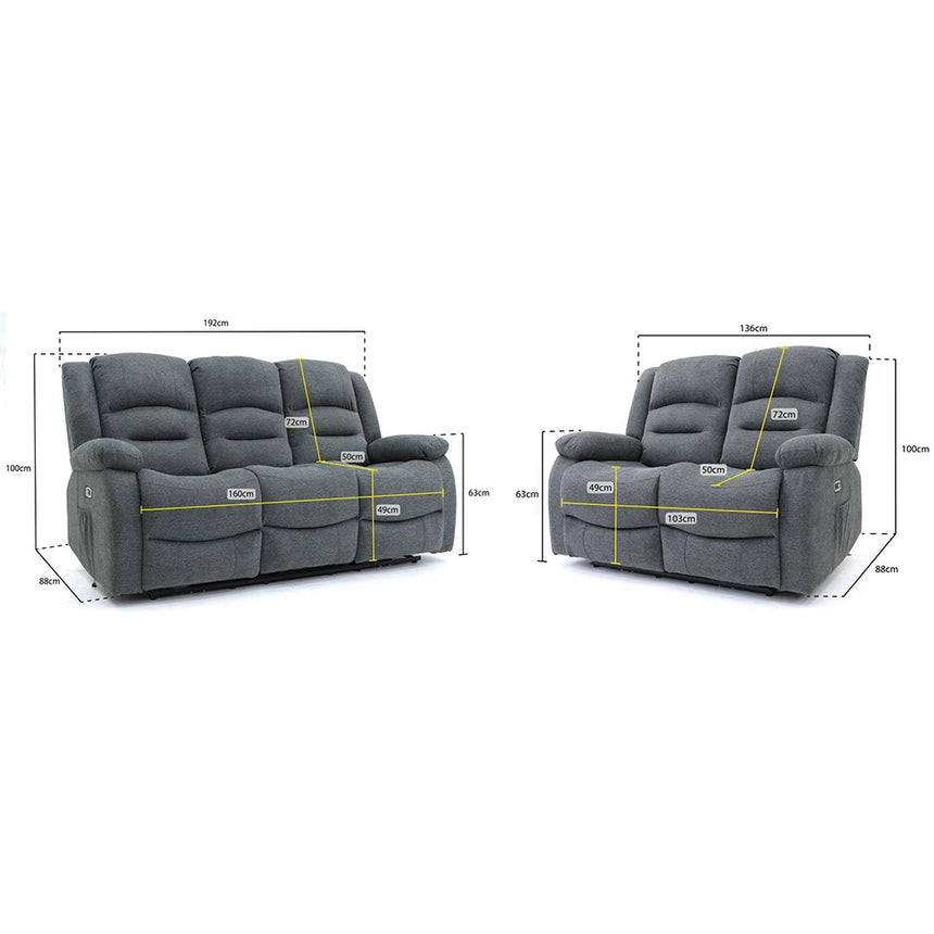 Alva Graphite Fabric Electric Recliner 3+2 Seater Sofa