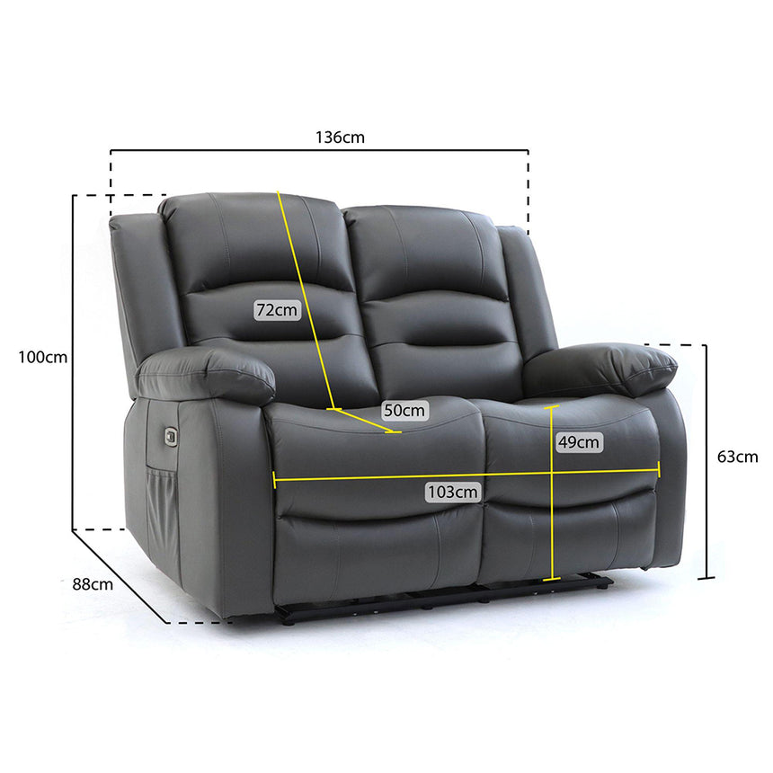 Alva Grey Faux Leather Electric Recliner 2 Seater Sofa