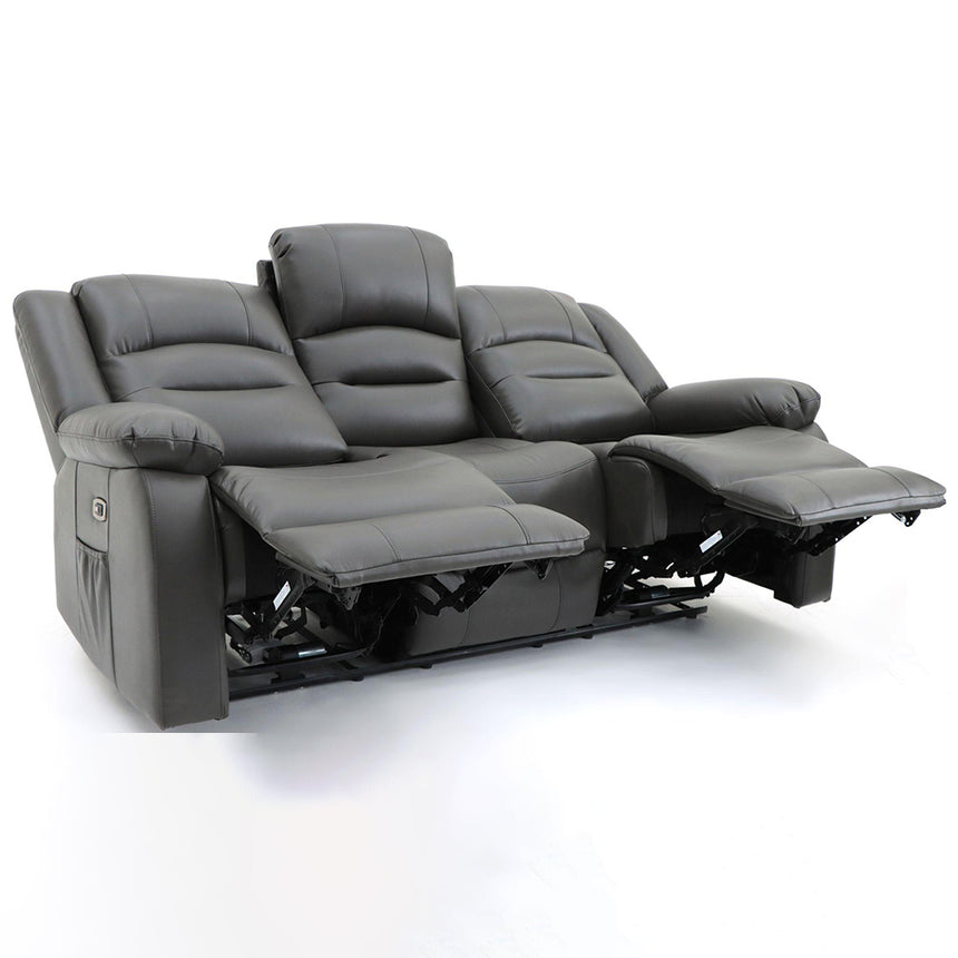 Alva Grey Faux Leather Electric Recliner 3 Seater Sofa