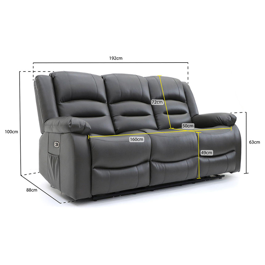 Alva Grey Faux Leather Electric Recliner 3 Seater Sofa