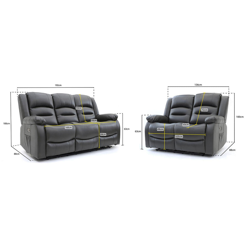 Alva Grey Faux Leather Electric Recliner 3+2 Seater Sofa