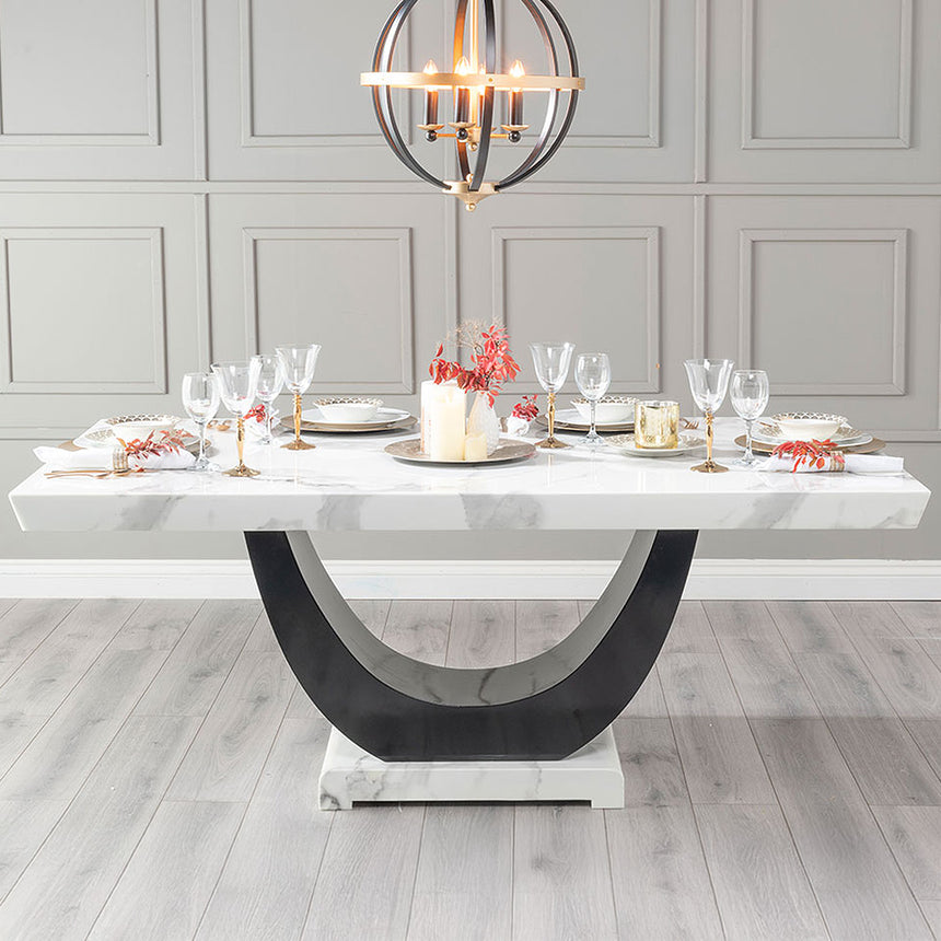Ancona 6 Seater White Marble Dining Table with Pedestal Base - Sizes Available