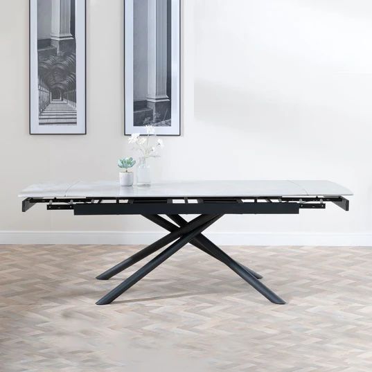 Beverly 6-8 Seater Ceramic Extending Dining Table with Black Base - 160cm-220cm