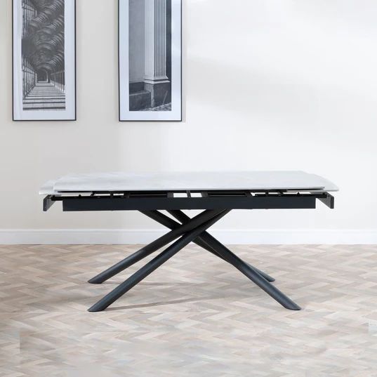 Beverly 6-8 Seater Ceramic Extending Dining Table with Black Base - 160cm-220cm