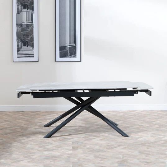 Beverly 6-8 Seater Ceramic Extending Dining Table with Black Base - 160cm-220cm
