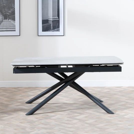 Beverly 6-8 Seater Ceramic Extending Dining Table with Black Base - 160cm-220cm